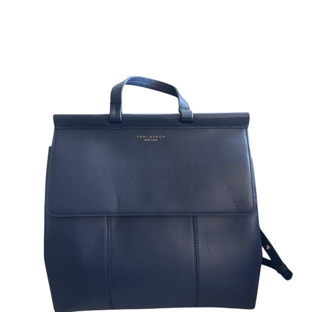 Tory Burch Block-T Smooth Leather Backpack – Navy Blue